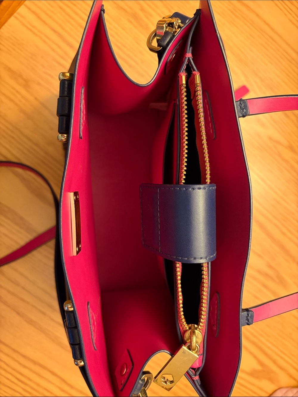 Kate Spade Arbour Hill Elodie Navy Blue Fuchsia Pink Leather Crossbody Bag Purse - Picture 8 of 12